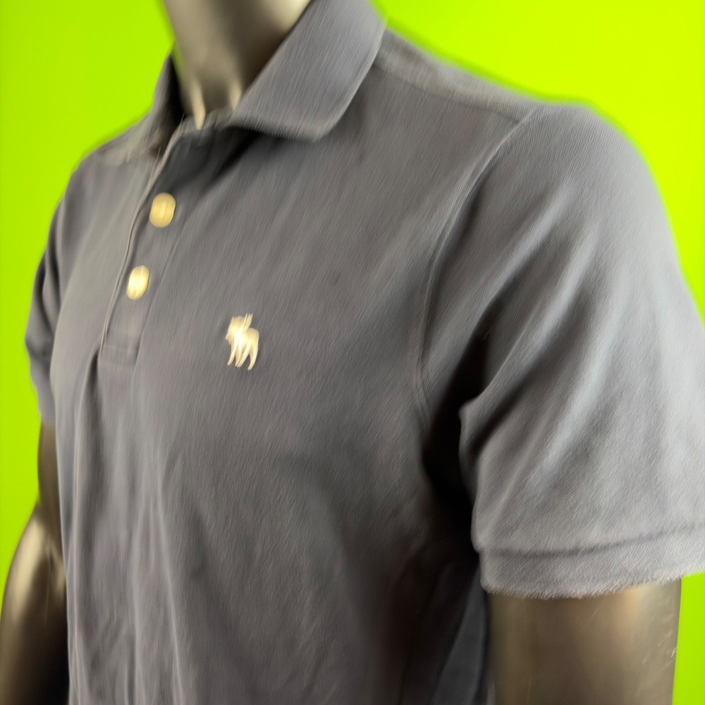 ABERCROMBIE FITCH Moose Logo Pique Polo Mens L Navy Blue Short Sleeve Shirt 42"